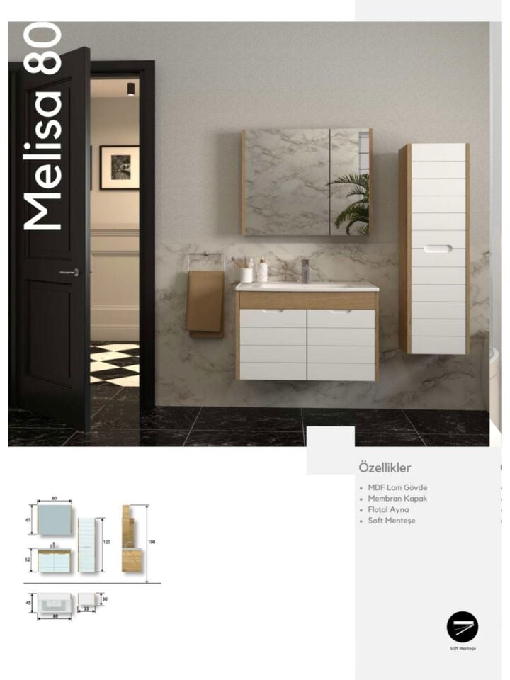 Melisa 80 cm Lavabolu Banyo Dolabı – Modern (Boy Dolabı Dahil Değildir)