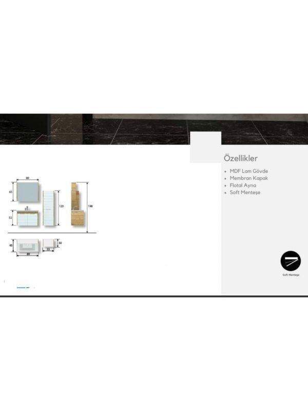 Melisa 80 cm Lavabolu Banyo Dolabı – Modern (Boy Dolabı Dahil Değildir)
