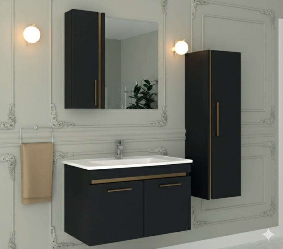 Arkadya 100 cm Siyah Modern Banyo Dolabı – (Boy Dolabı Dahil Değildir)