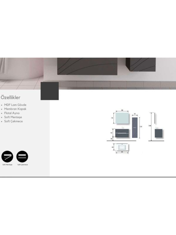 Evros Lizbon 80 cm Banyo Mobilyası – MDF Lam Gövdeli, Modern Tasarım