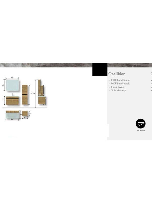 Evros Vizyon Plus 80 cm Banyo Dolabı – MDF Gövdeli, Flotal Aynalı