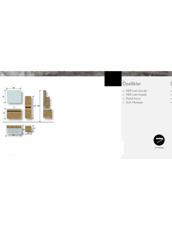 Vizyon Plus 80 cm Banyo Dolabı –Modern Tasarım (Boy Dolabı Dahil Değildir)