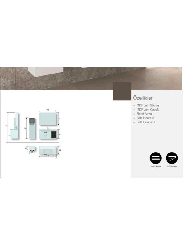 İpek 100 cm Banyo Dolabı – Modern Tasarım (Boy Dolabı Dahil Değildir)