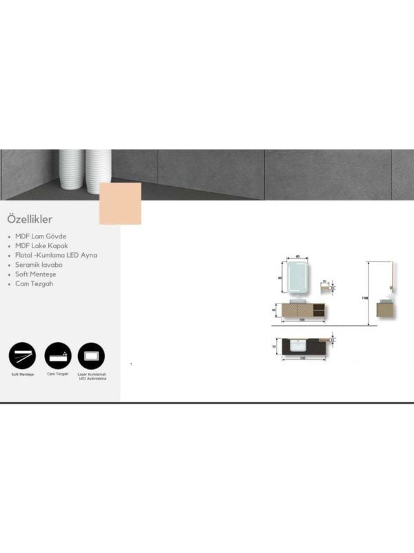 Evros Ares 100 cm Banyo Dolabı – MDF Gövdeli, Modern Tasarım