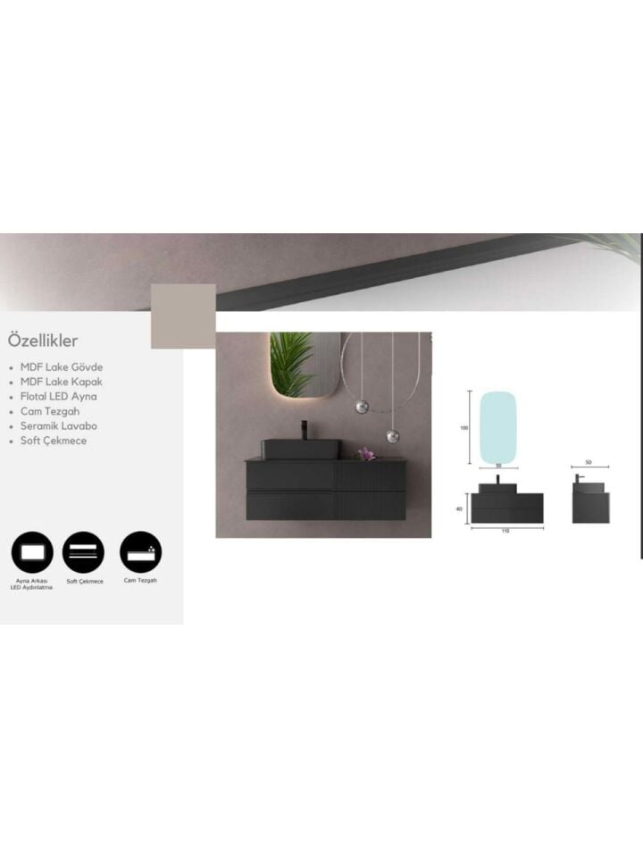 Evros Eva 110 cm Banyo Dolabı – MDF Gövdeli, Modern Tasarım