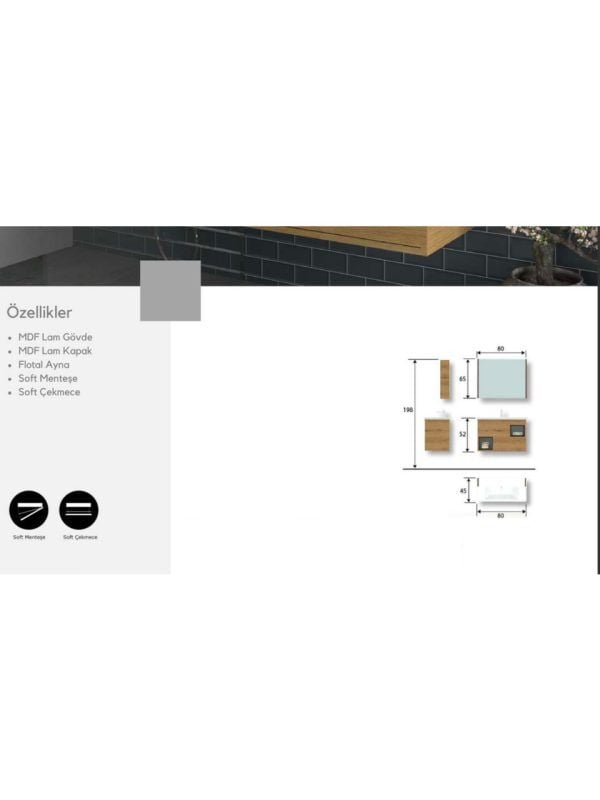 Evros Helen 80 cm Banyo Dolabı – MDF Gövdeli, Modern Tasarım