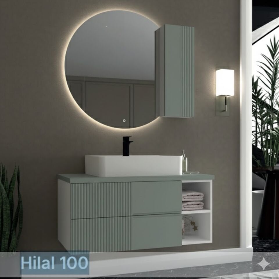 Evros Hilal 100 cm Banyo Dolabı – MDF Gövdeli, Modern Tasarım