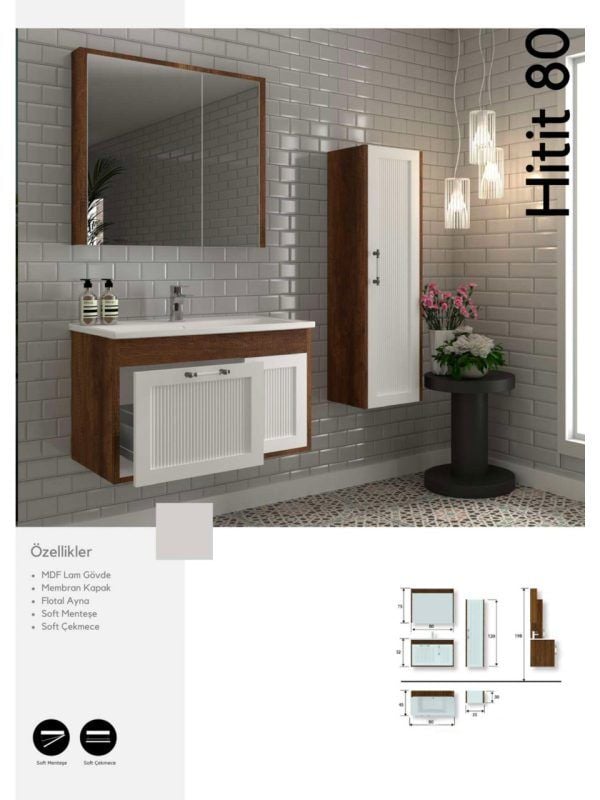 Hitit 80 cm Banyo Dolabı – Şık Tasarım (Boy Dolabı Dahil Değildir)
