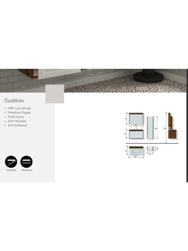 Hitit 80 cm Banyo Dolabı – Şık Tasarım (Boy Dolabı Dahil Değildir)