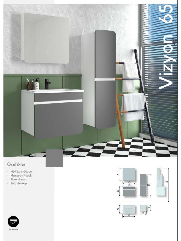 Vizyon 65 cm Banyo Dolabı – Modern Tasarım (Boy Dolabı Dahil Değildir)
