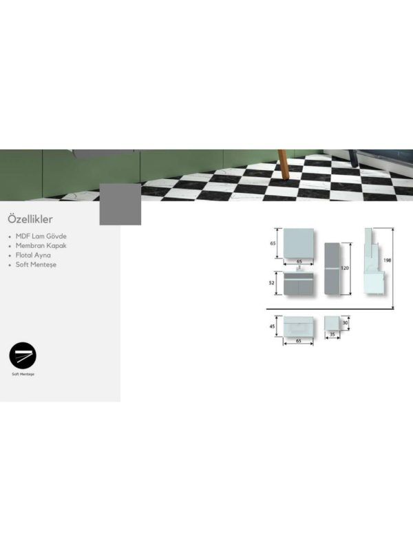 Vizyon 65 cm Banyo Dolabı – Modern Tasarım (Boy Dolabı Dahil Değildir)