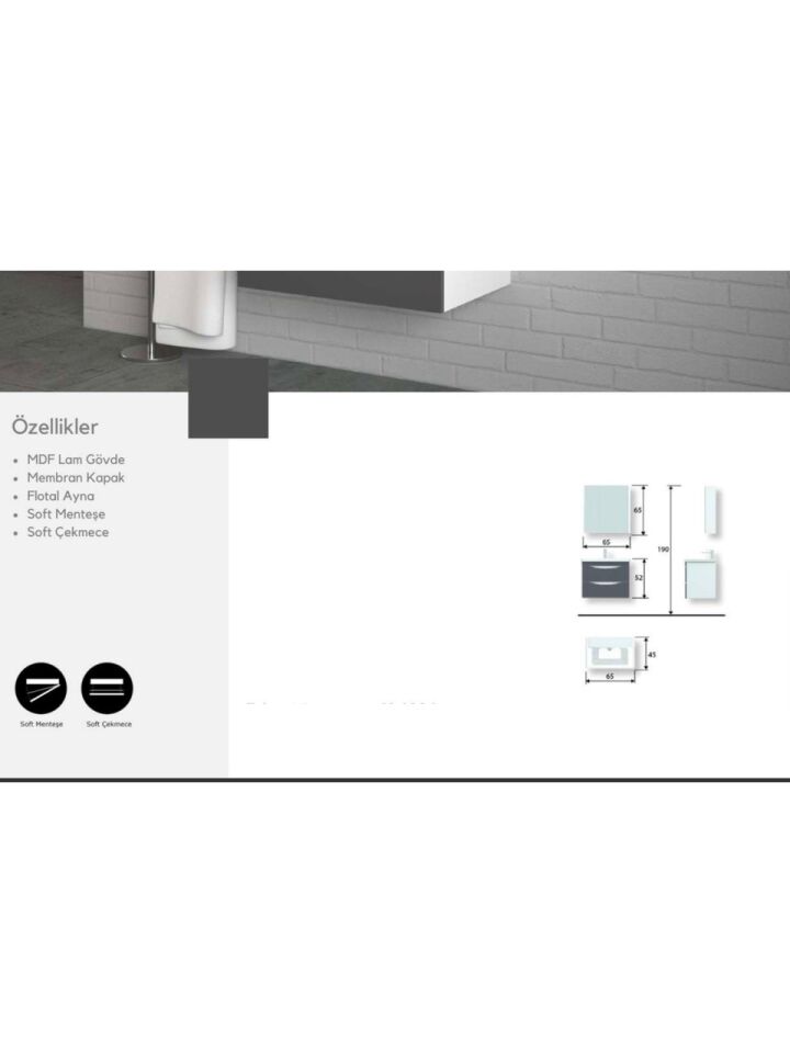 Evros Erguvan 65 cm Banyo Dolabı – Kompakt ve Fonksiyonel Tasarım