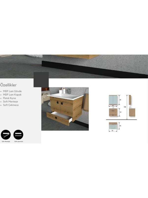 Evros Mehtap 65 cm Banyo Dolabı – Şık ve Kompakt Tasarım