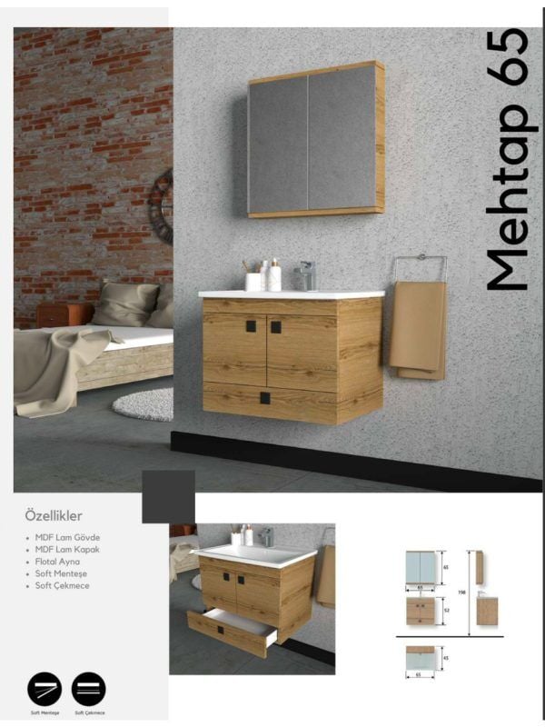 Evros Mehtap 65 cm Banyo Dolabı – Şık ve Kompakt Tasarım