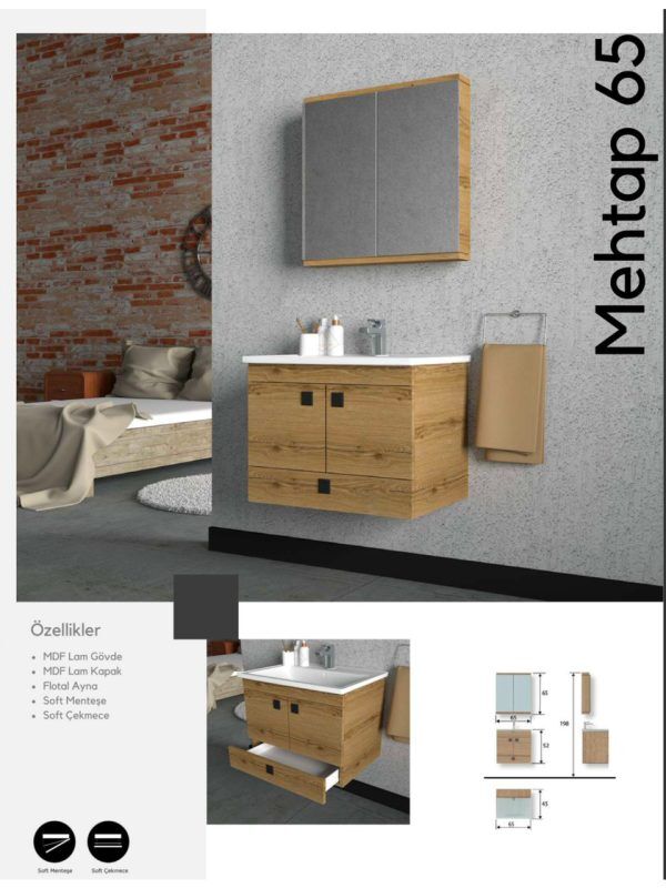 Evros Mehtap 65 cm Banyo Dolabı – Şık ve Kompakt Tasarım