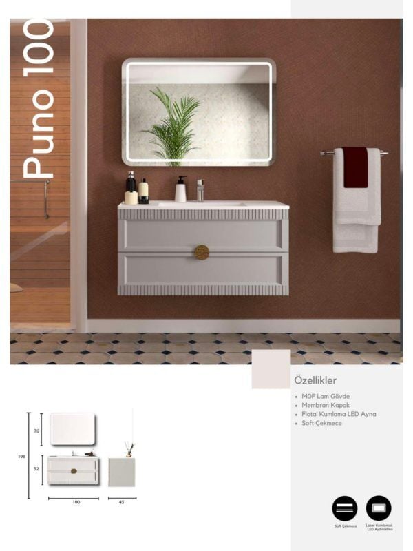 Evros Puno 100 cm Banyo Dolabı – Geniş ve Modern Tasarım