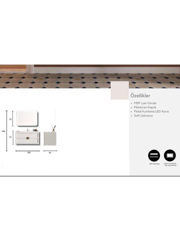 Evros Puno 100 cm Banyo Dolabı – Geniş ve Modern Tasarım