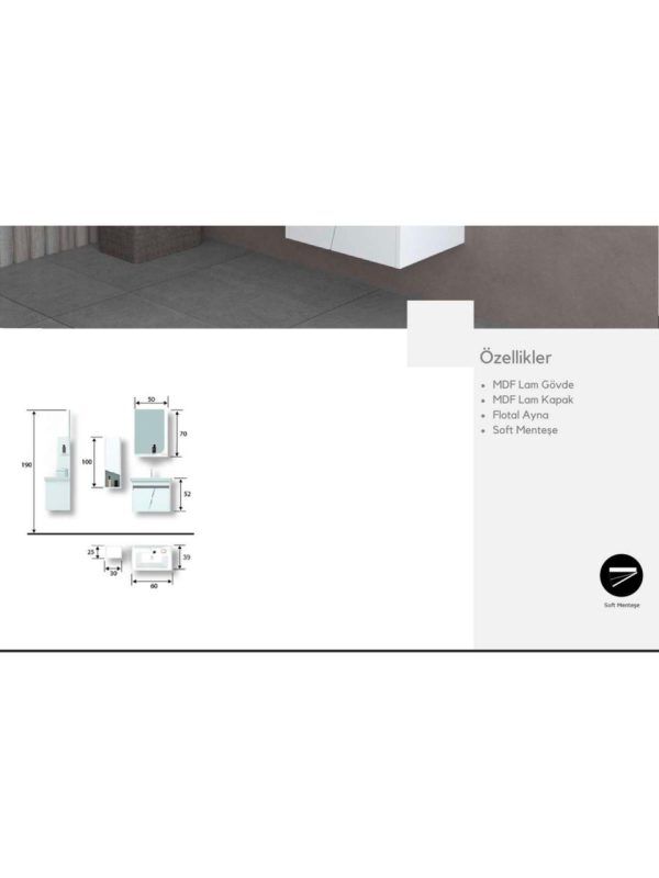 Evros Liyon 60 cm Banyo Dolabı – Modern Tasarım, Dayanıklı ve Şık