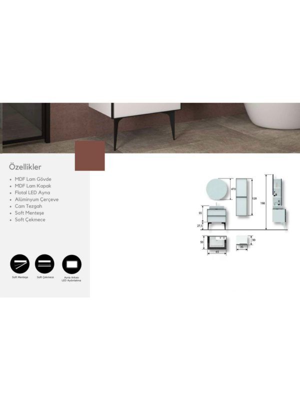 Evros Royal 65 cm Banyo Dolabı – Modern Tasarım & Fonksiyonel Depolama