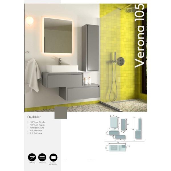 Evros Verona 105 cm Modern Banyo Dolabı | Şıklık ve Fonksiyon Bir Arada