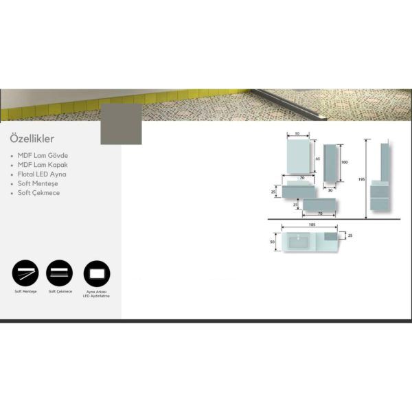 Verona 105 cm Modern Banyo Dolabı | (Boy Dolabı Dahil Değildir)