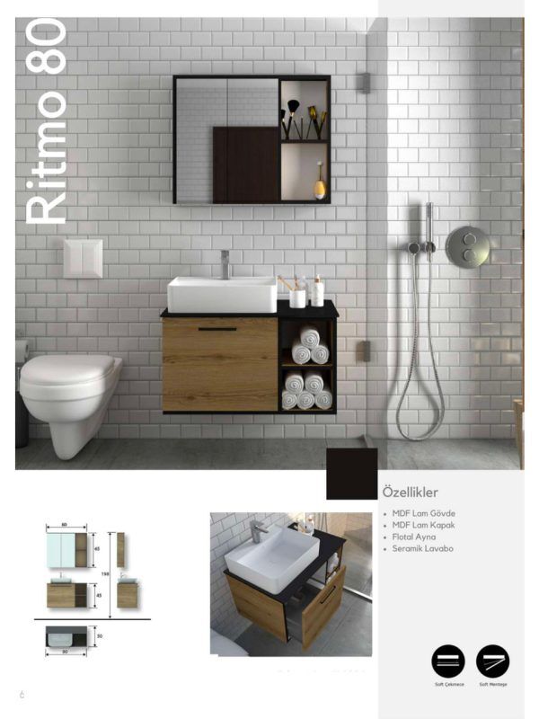 Ritmo 80 cm Banyo Dolabı – Şık ve Fonksiyonel Tasarım