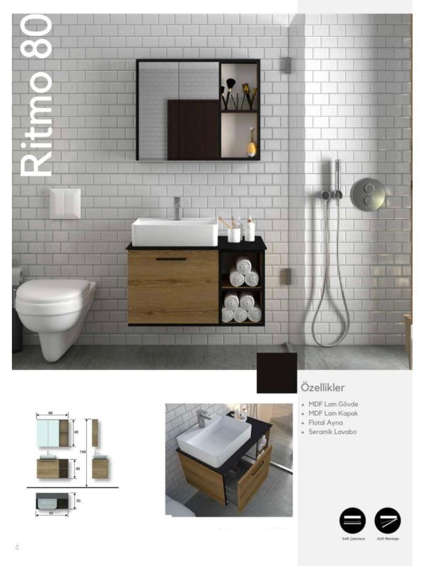 Ritmo 80 cm Banyo Dolabı – Şık ve Fonksiyonel Tasarım