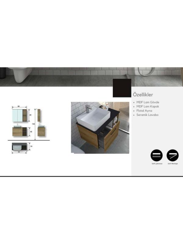 Ritmo 80 cm Banyo Dolabı – Şık ve Fonksiyonel Tasarım