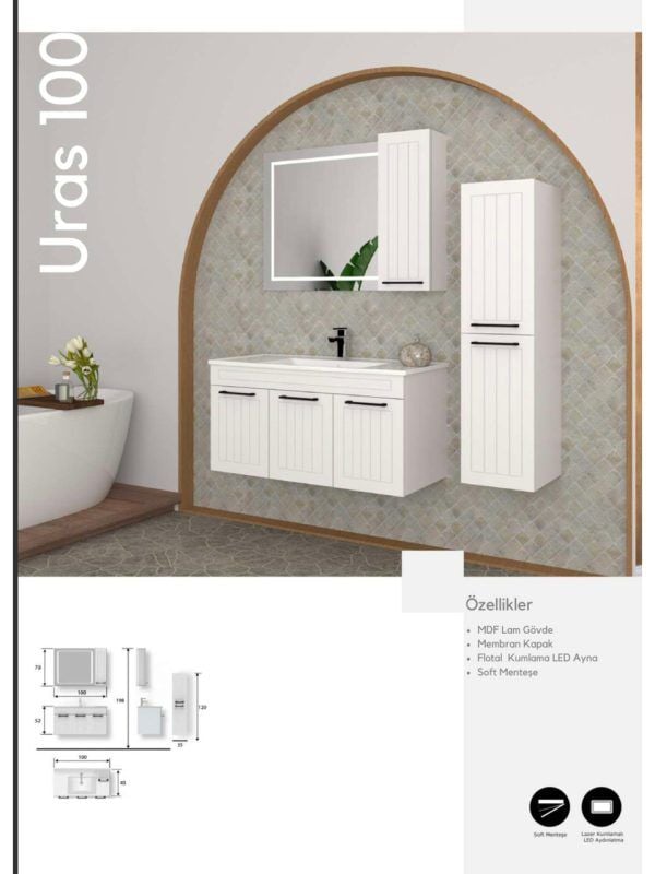 Evros Uras 100 cm Banyo Dolabı – Modern Tasarım ve Geniş Depolama Alanı