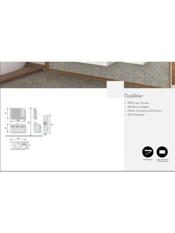 Uras 100 cm Banyo Dolabı – Modern, Geniş Depolama (Boy Dolabı Dahil Değildir)