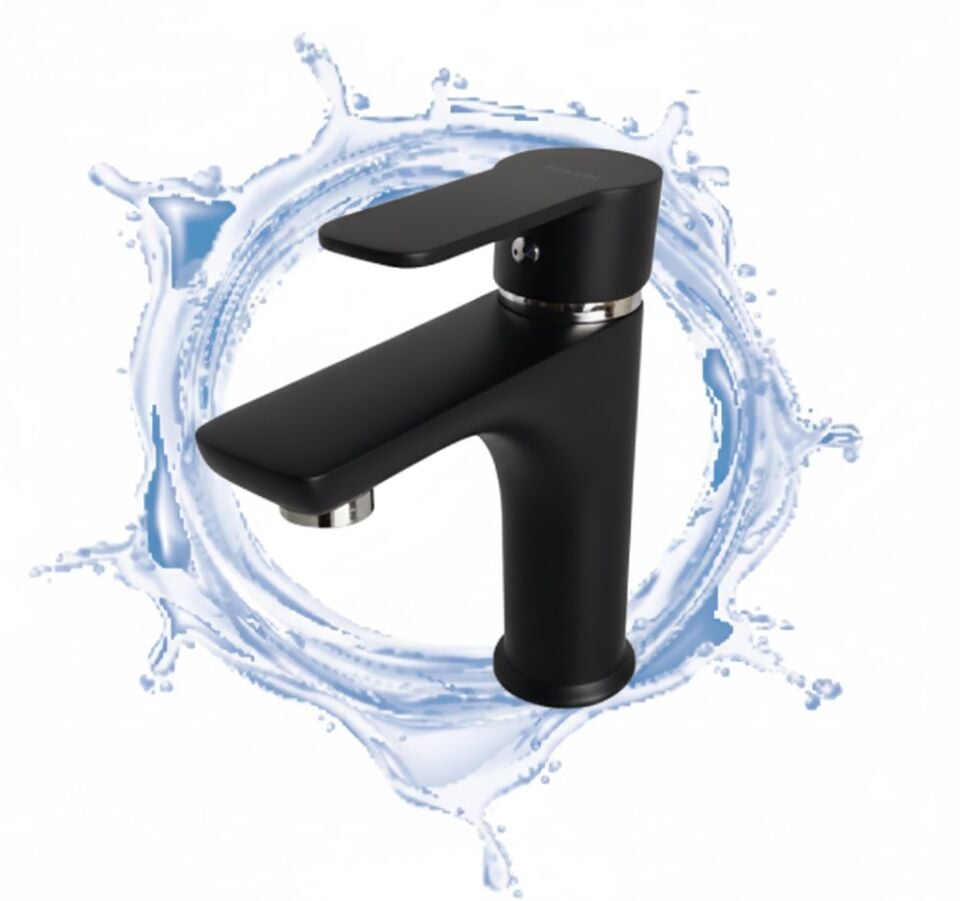 MERİÇ Siyah Lavabo Bataryası – Siyah Kaplama, Pirinç Gövde