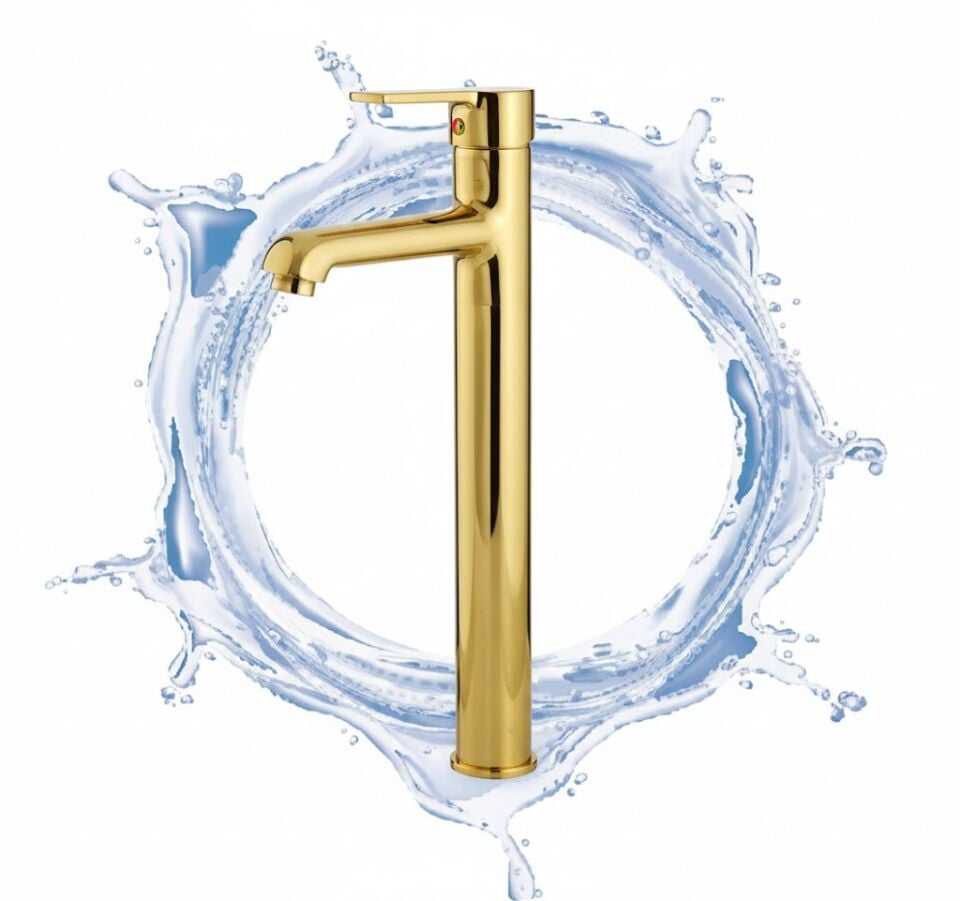 Meriç Elite Gold Çanak Lavabo Bataryası – Yüksek Gövdeli Premium Tasarım