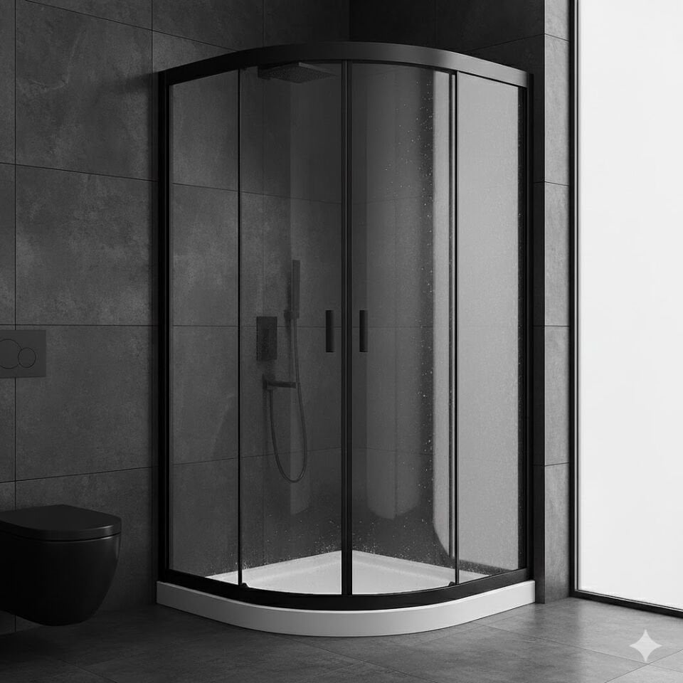 Cam Duşakabin h190 – Şeffaf Cam, Siyah Profilli Oval Kabin