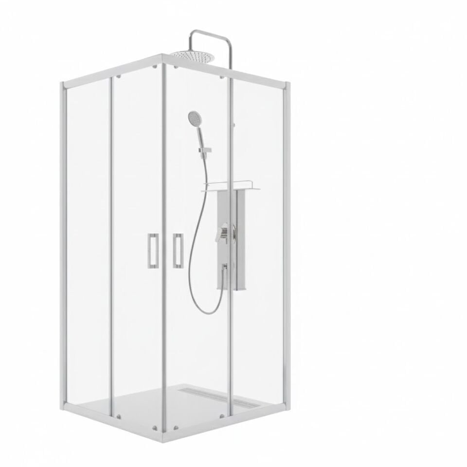 Süper Lüks Kare Duşakabin – Şeffaf Cam, Krom Profilli