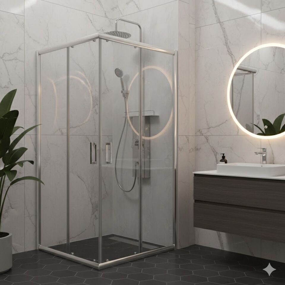 Süper Lüks Kare Duşakabin – Şeffaf Cam, Krom Profilli