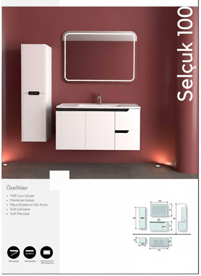 Selçuk 100 cm Lavabolu Banyo Dolabı | Geniş Depolama (Boy Dolabı Dahil Değildir)