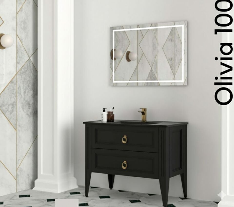 Olivia 100 cm Lavabolu Banyo Dolabı | Şık ve Modern Tasarım