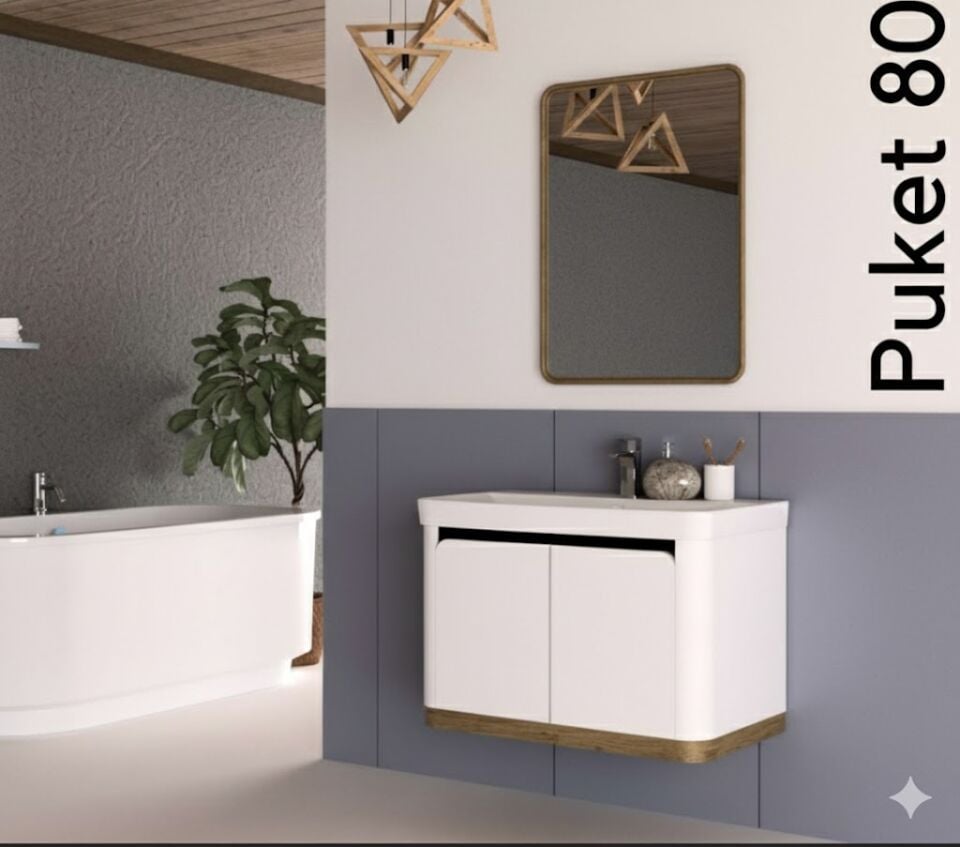 Puket 80 cm Lavabolu Banyo Dolabı | Modern ve Fonksiyonel Tasarım