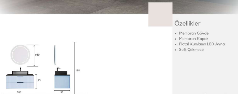 Kuvars 100 cm Lavabolu Banyo Dolabı | Geniş ve Modern Tasarım