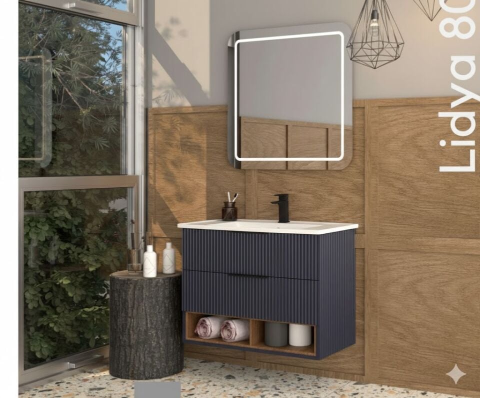 Lidya 80 cm Lavabolu Banyo Dolabı | Zarif ve Modern Tasarım