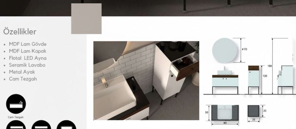 Dublin 80 cm Lavabolu Banyo Dolabı | Modern ve Kullanışlı Tasarım