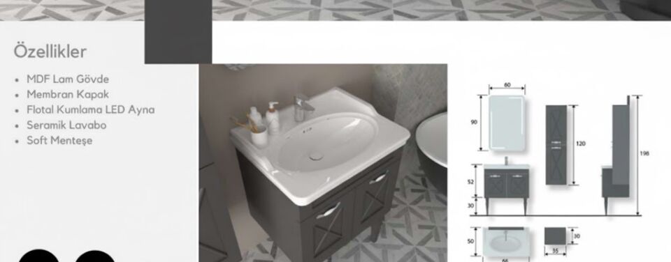 Sofya 65 cm Lavabolu Banyo Dolabı | Modern (Boy Dolabı Dahil Değildir)