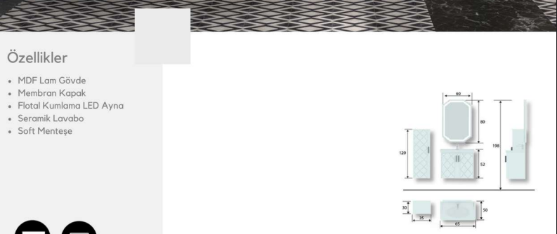 Star 65 cm Lavabolu Banyo Dolabı | Modern (Boy Dolabı Dahil Değildir)