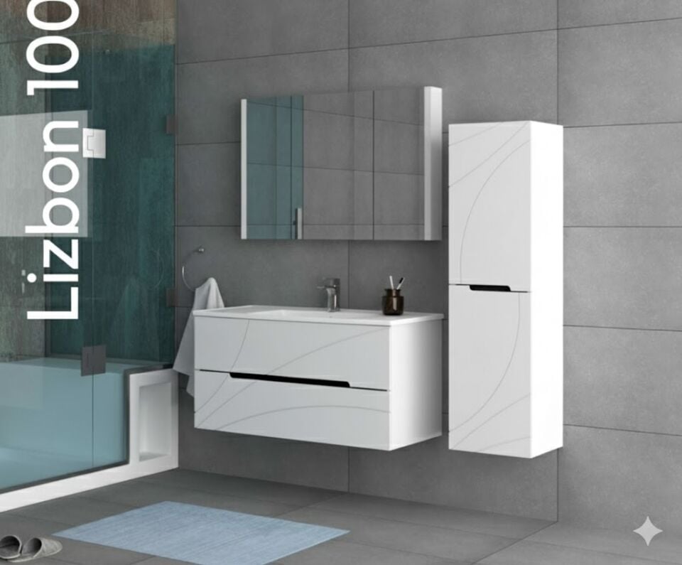 Lizbon 100 cm Lavabolu Banyo Dolabı | Geniş ve Modern Tasarım