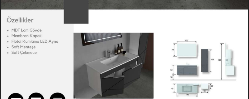 Alfa 100 cm Lavabolu Banyo Dolabı | Güçlü ve Modern Tasarım