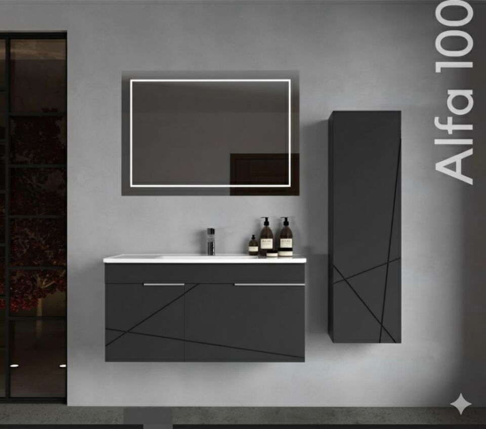 Alfa 100 cm Lavabolu Banyo Dolabı | Modern (Boy Dolabı Dahil Değildir)