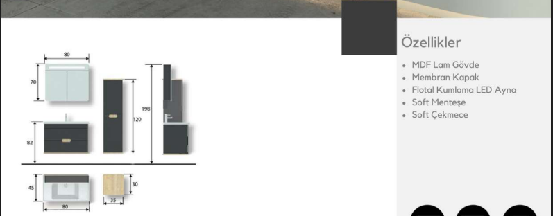 Babil 80 cm Lavabolu Banyo Dolabı | Kullanışlı Tasarım (Boy Dolabı Dahil Değildir)