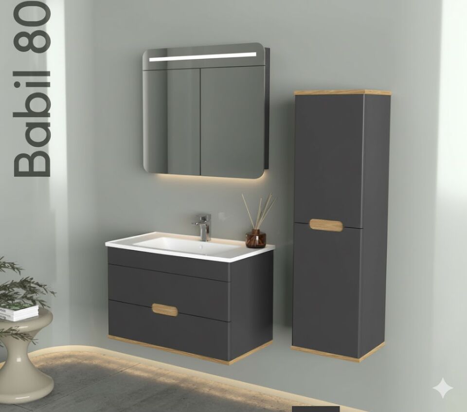Babil 80 cm Lavabolu Banyo Dolabı | Kullanışlı Tasarım (Boy Dolabı Dahil Değildir)