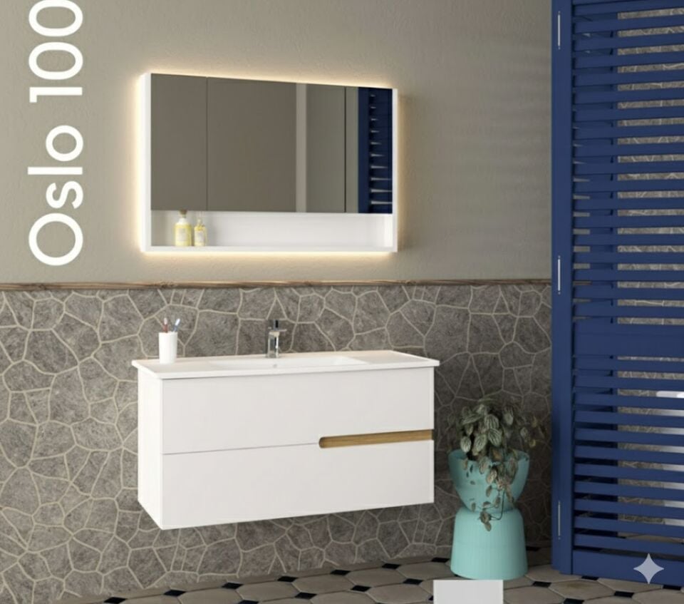 Oslo 100 cm Lavabolu Banyo Dolabı | Modern ve Geniş Tasarım