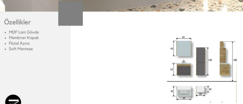 Melisa 65 cm Lavabolu Banyo Dolabı | Zarif ve Modern Tasarım